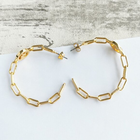 Michael Kors Goldtone Hoop Earrings - Signature Hoop Chain Link - Picture 2 of 4